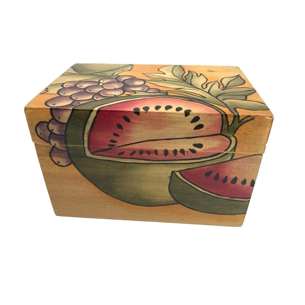 Vintage Wooden Colorful‎ Fruit on Wood Recipe Box w/Recipes Philippines